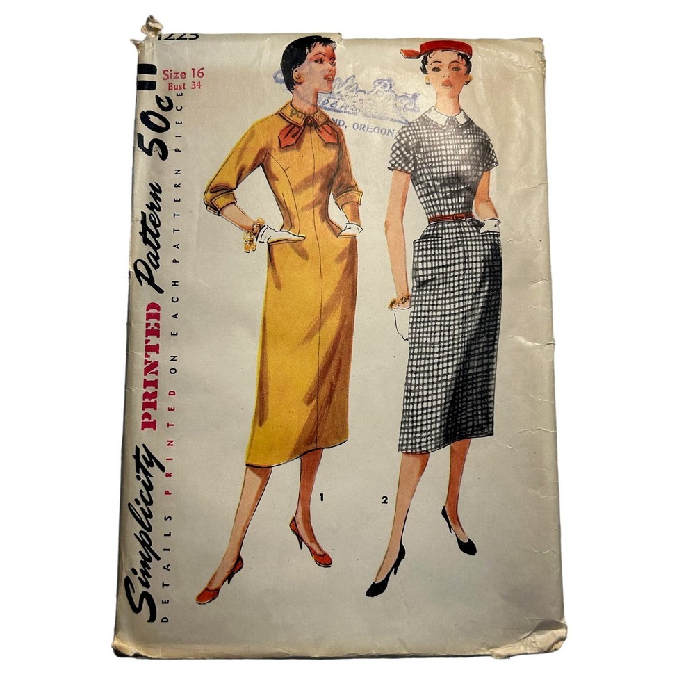 Simplicity Vintage 1950's Pattern #1223 Misses/Juniors One Piece‎ Dress Size 16